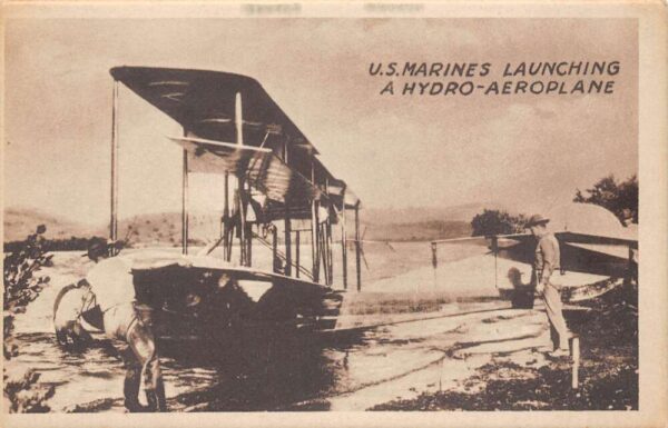 U.S. Marines Launching A Hydro-Aeroplane, B/W Photo Print Vintage PC U13641