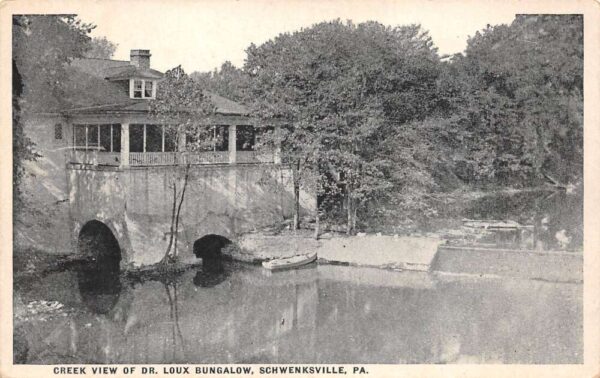 Schwenksville Pennsylvania Creek View Of Dr, Loux Bungalow, B/W Photo Print PCU13646