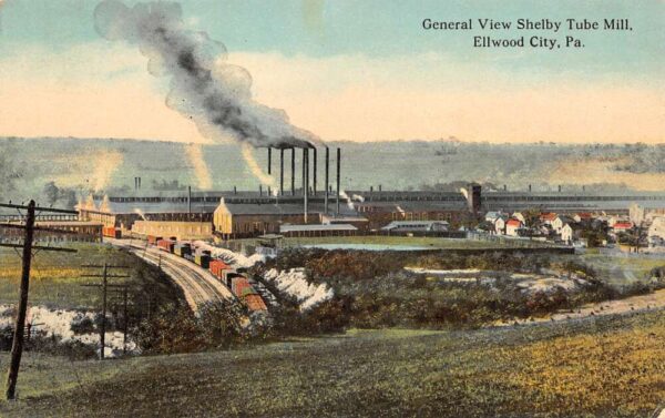 Ellwood City Pennsylvania Shelby Tube Mill, General View, Color Lithograph PCU13656