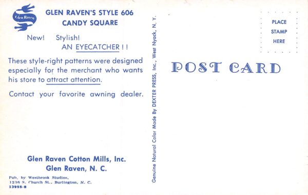 Glen Raven North Carolina Glen Raven Cotton Mills Awning Patterns Ad, PC U13709 - Image 2