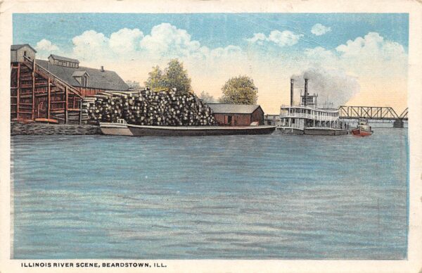 Beardstown Illinois Illinois River Scene, White Border Vintage Postcard U13724