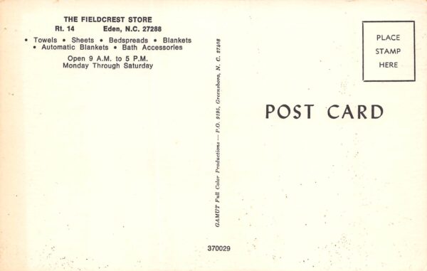 Eden North Carolina The Fieldcrest Store, Photochrome Vintage Postcard U13728 - Image 2