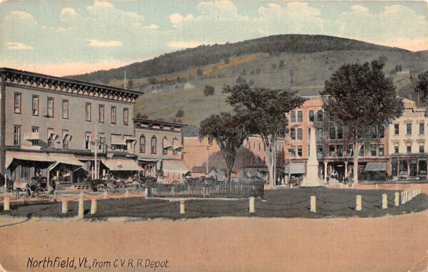 Northfield Vermont View From C.V. Railroad Depot, Color Lithograph PC U13734