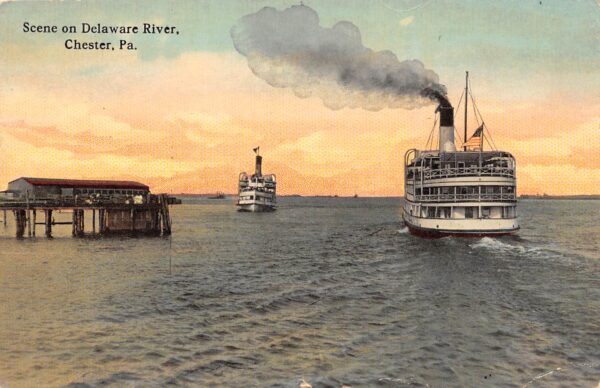 Chester Pennsylvania Scene On The Delaware River, Color Lithograph PC U13741