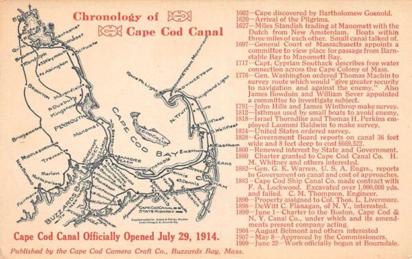 Buzzards Bay Massachusetts Cape Cod Canal Chronology Map Postcard AA75352