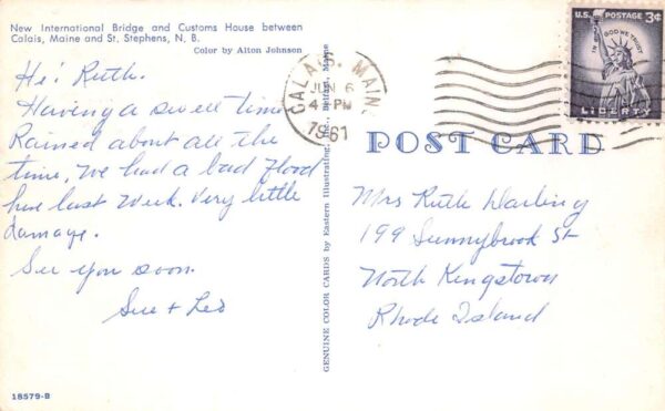 Calais Maine St Stephens Canada International Bridge Vintage Postcard AA75367 - Image 2