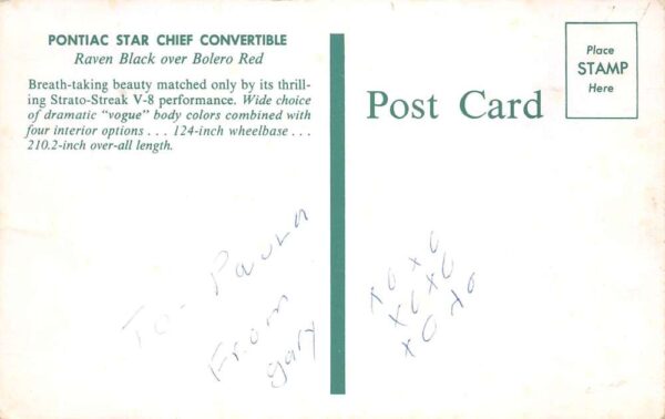 Pontiac Star Chief Convertible Car Advertising Vintage Postcard AA75371 - Image 2