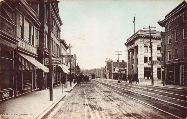 Norwood Ohio Street Scene, Coca Cola Sign, Vintage Postcard U13807