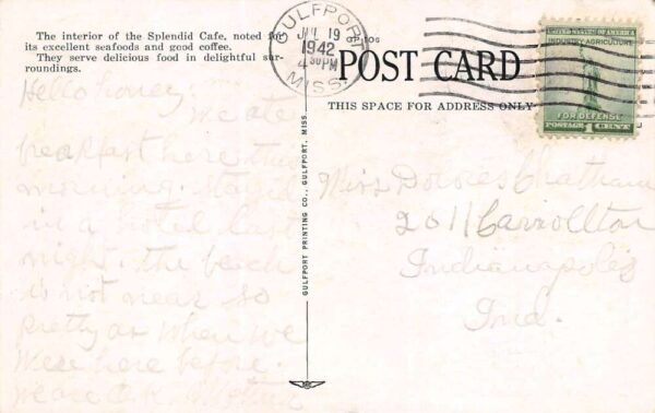 Gulfport Mississippi Splendid Cafe, Interior, White Border Vintage PC U13832 - Image 2