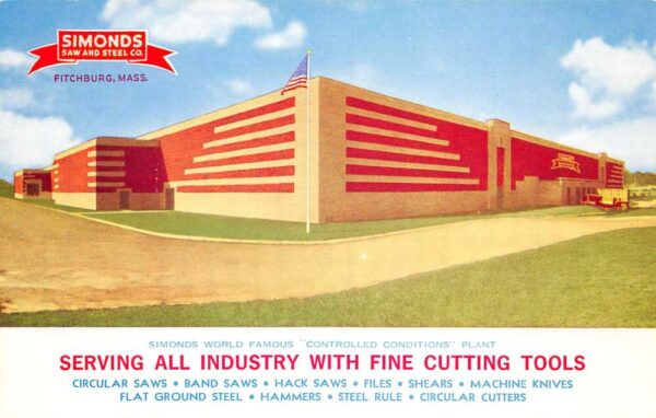 Fitchburg Massachusetts Simonds Saw & Steel Co., Chrome, Vintage PC U13835