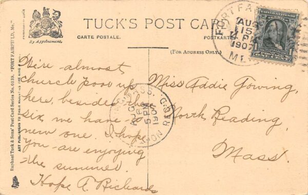 Fort Fairfield Maine Churches Of Town, Tuck Published, Vintage Postcard U13995 - Image 2