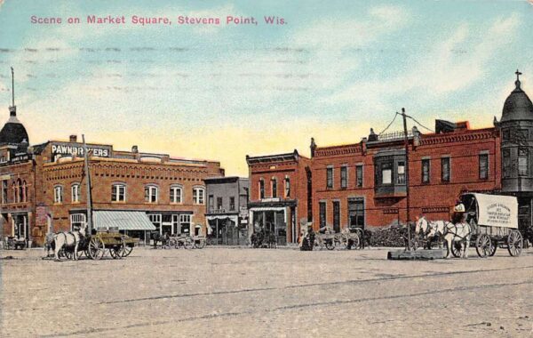 Stevens Point Wisconsin Scene On Market Square, Color Lithograph PC U13997
