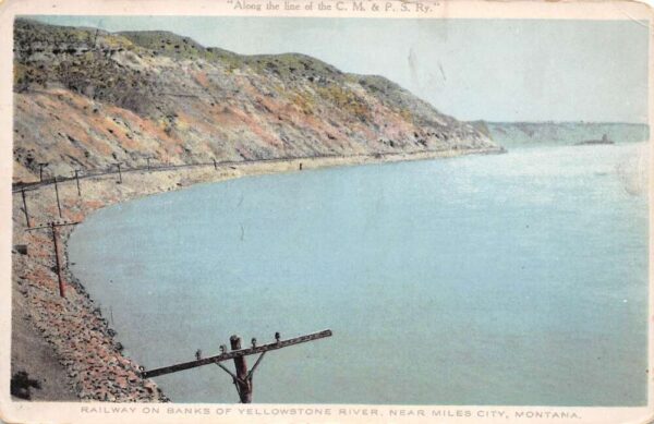 Miles City Montana Railway On Banks Of Yellowstone River, White Border PC U14004