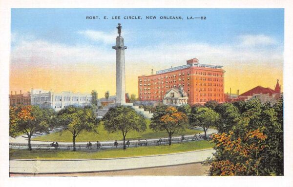 New Orleans Louisiana Robert E. Lee Circle, White Border Vintage Postcard U14022