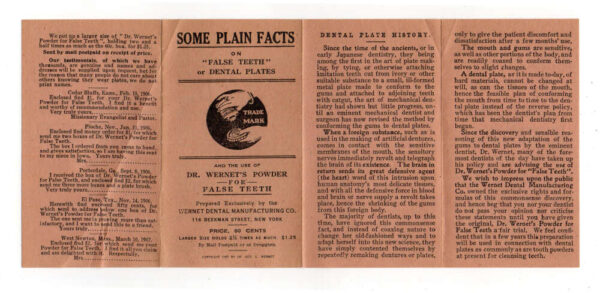 Dr.Wernet's Powder for False Teeth Denture Cleaning Mini Ad Pamphlet AA75455