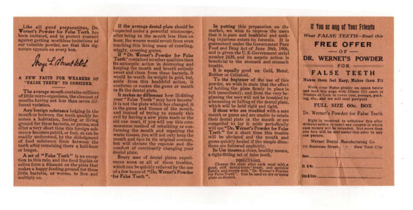 Dr.Wernet's Powder for False Teeth Denture Cleaning Mini Ad Pamphlet AA75455 - Image 2