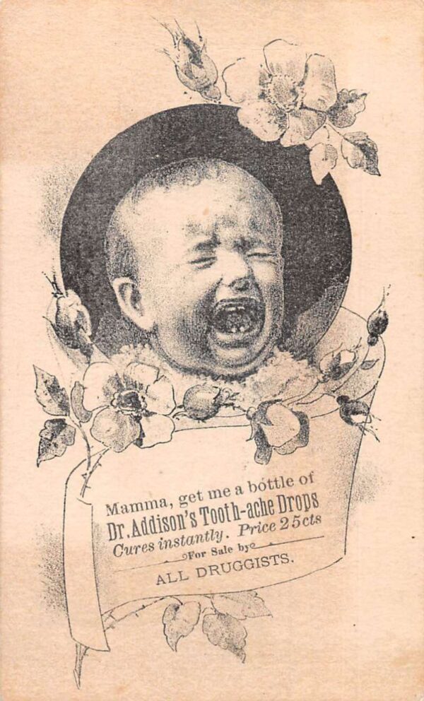 Dr.Addison's Tooth Ache Drops Condition Powder Farming Ad Trade Card AA75457