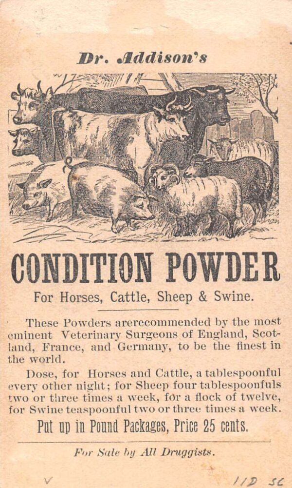 Dr.Addison's Tooth Ache Drops Condition Powder Farming Ad Trade Card AA75457 - Image 2