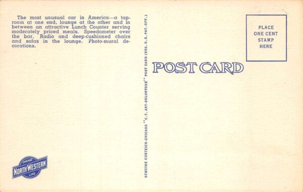 Chicago Northwestern Railroad Streamliner Lunch Counter Vintage Postcard AA75465 - Image 2