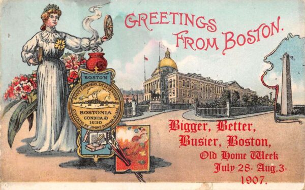 Boston Massachusetts Old Home Week 1907 Greetings Vintage Postcard AA75467