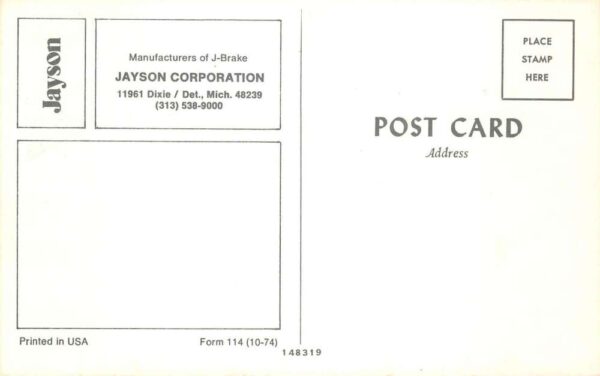 Detroit Michigan Jayson Corp J-Brake Machine Ad Vintage Postcard AA75478 - Image 2