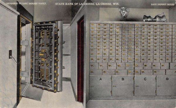 La Crosse Wisconsin State Bank Safe Deposit Boxes Vintage Postcard AA75646