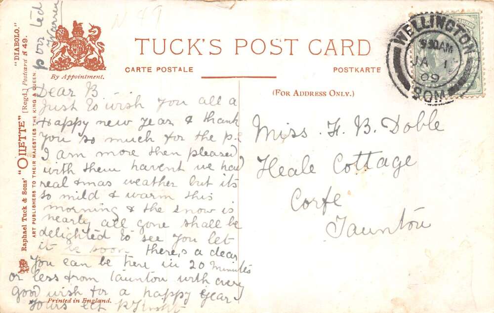 New Year Greetings Father Time Playing Diablo Artist Signed Tuck PC AA75667 - Image 2