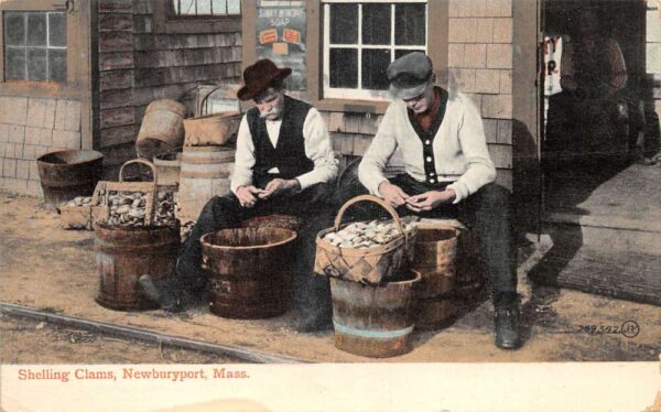 Newburyport Massachusetts Shelling Clams Vintage Postcard AA75669