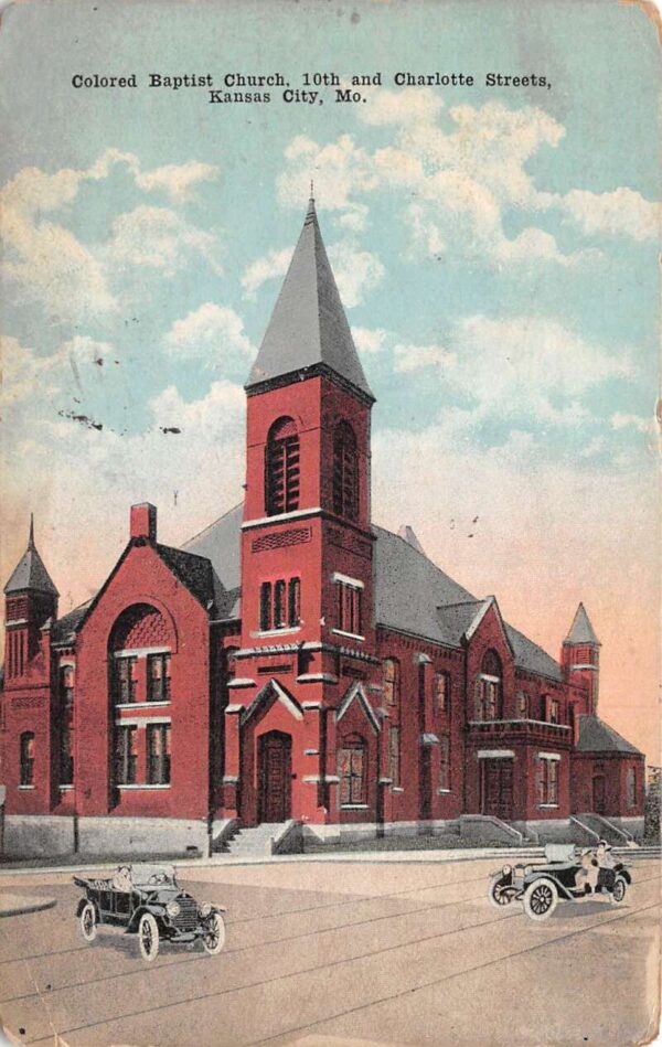 Kansas City Missouri Colored Baptist Church Street Scene Postcard AA75675