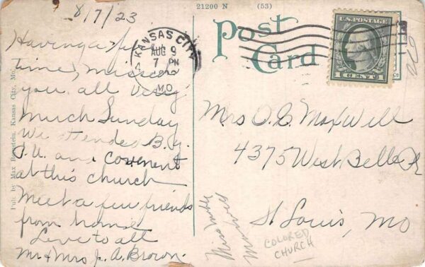 Kansas City Missouri Colored Baptist Church Street Scene Postcard AA75675 - Image 2