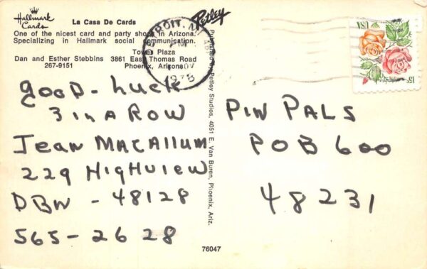 Phoenix Arizona La Casa de Cards Hallmark Vintage Postcard AA75687 - Image 2