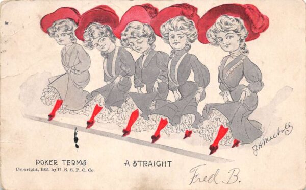 Greetings "Poker Terms A Straight" Ladies holding Leg out Postcard AA75693