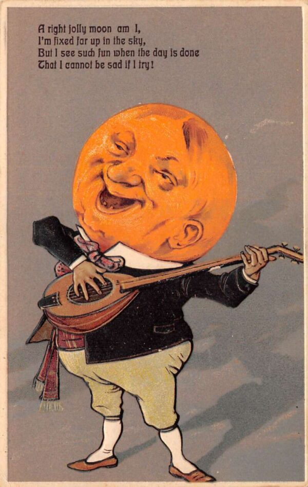 A Right Jolly Moon P.F.B. Full Moon Headed Man Playing Lute, Embossed,PC U14022