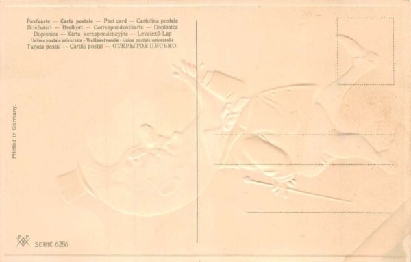 Crescent Moon Headed Man W/ Top Hat, Artist P.F.B., Embossed, Vintage PC U14023 - Image 2