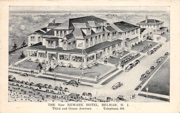 Belmar New Jersey New Newark Hotel, B/W Illustration Vintage Postcard U14026