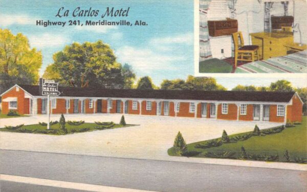 Meridianville Alabama La Carlos Motel, Multi-View Linen Vintage Postcard U14050
