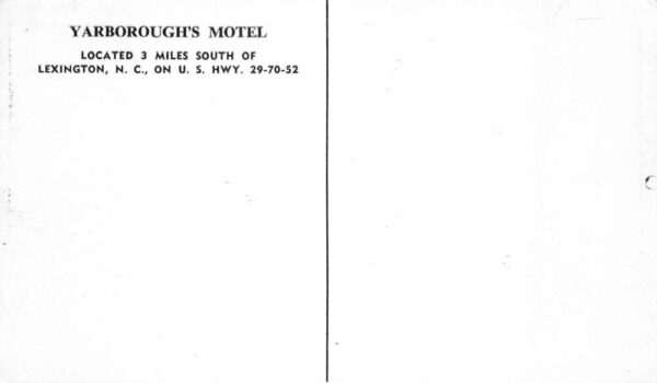 Lexington North Carolina Yarborough's Motel, White Border Vintage PC U14064 - Image 2