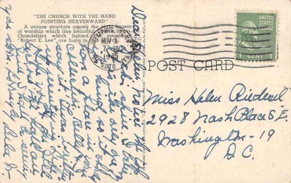 Port Gibson Mississippi Presbyterian Church, B/W Chrome Vintage Postcard U14068 - Image 2