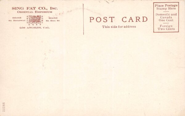 Los Angeles California Sing Fat Co. Oriental Goods, Color Lithograph PC U14086 - Image 2