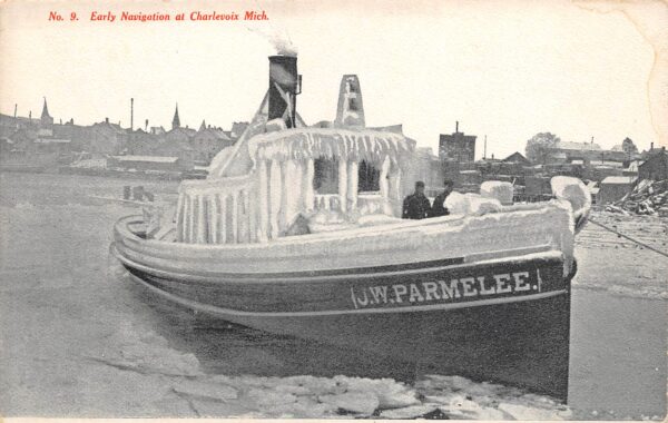 Charlevoix Michigan Early Navigation, B/W Lithograph Vintage Postcard U14092