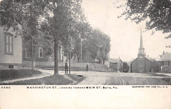 Bath Pennsylvania Washington St., Looking Toward Main Street, Vintage PC U14106
