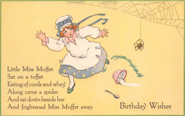 Birthday Wishes Little Miss Muffet, Spider Web, Nursery Rhyme,Series No.2 PC U14110