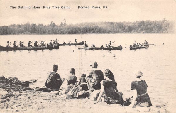 Pocono Pines Pennsylvania The Bathing Hour, Pine Tree Camp, B/W Lithograph PCU14116