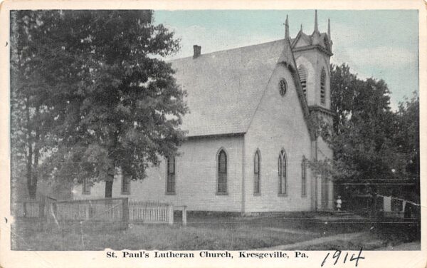 Kresgeville Pennsylvania St. Paul's Lutheran Church, Sky Tinted Postcard U14193