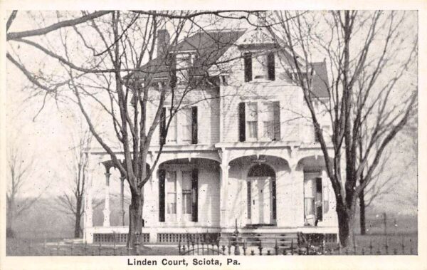 Sciota Pennsylvania Linden Court, B/W Lithograph Vintage Postcard U14199