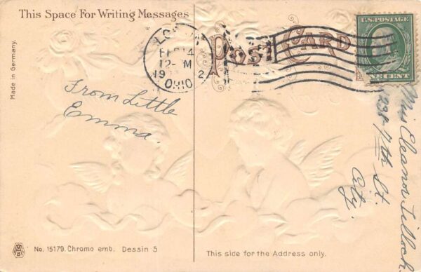 To My Valentine Cherubs In Clouds With Hearts, Embossed, Vintage Postcard U14225 - Image 2