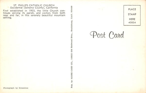 Occidental California St. Philips Catholic Church, Chrome Vintage PC U14261 - Image 2