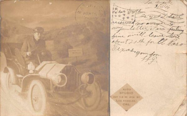 Los Angeles California Auto Studio Man in Car Real Photo Postcard AA74546