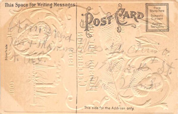1909 Hudson Fulton Celebration Greetings Embossed Airbrushed Postcard AA74563 - Image 2