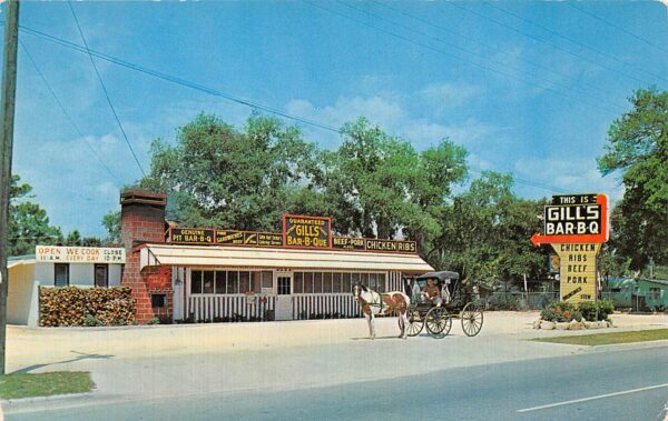 Daytona Beach Florida Gill's Bar-B-Q, Photochrome Vintage Postcard U13090